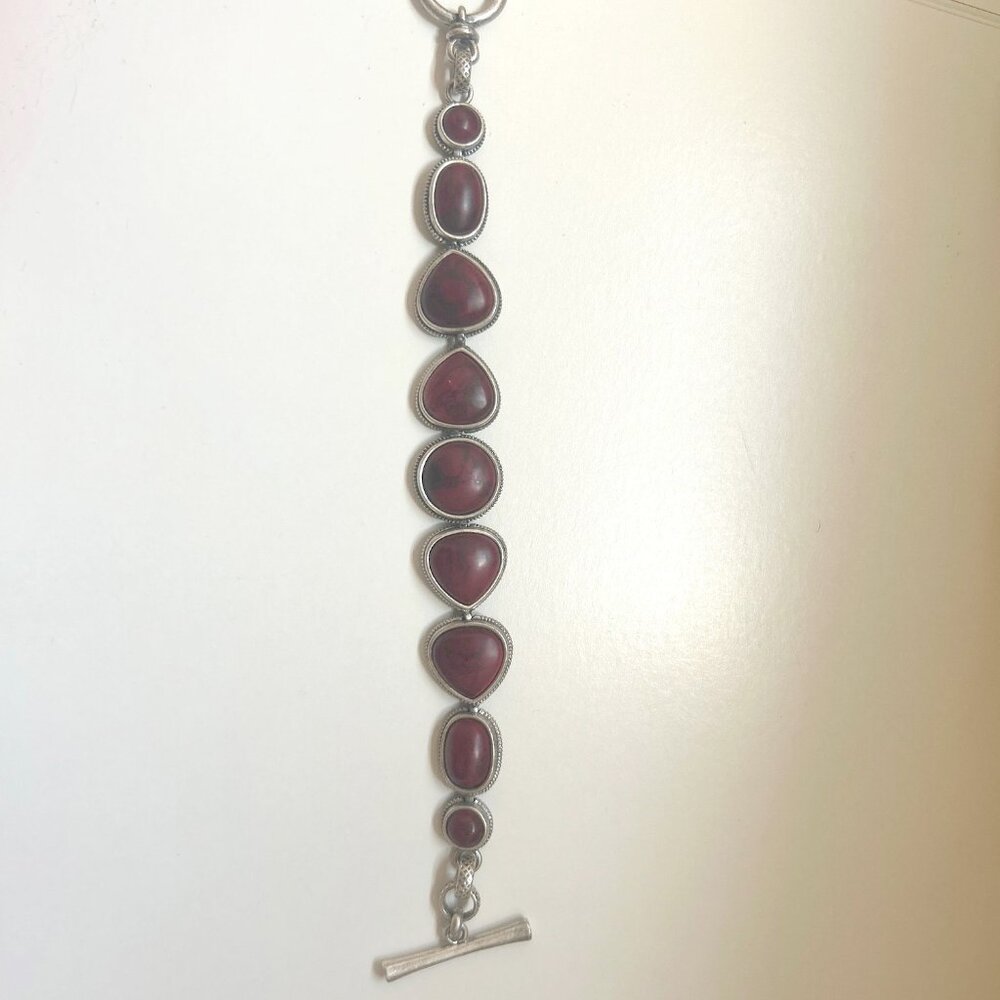 Lucky Brand Dark Red Women's Distressed Silvertone toggle bracelet Boho style - Picture 3 of 8